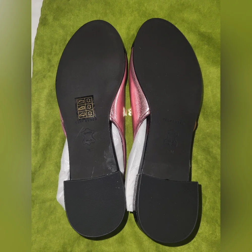 Tory Burch Metallic Pink and Black Flats with Bow - Picture 3 of 4